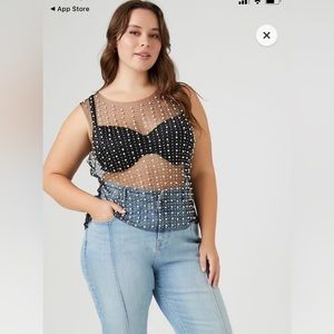 Mesh rhinestone and faux pearl top. NWT
